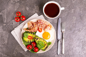 Ketogenic diet. Low carb high fat breakfast. Healthy food concept