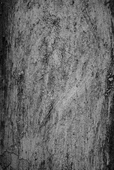 High resolution full frame background of a rough, weathered, damaged and dirty plastered dark wall in black and white.