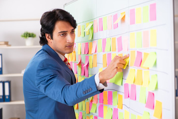 Young handsome employee with many conflicting priorities 