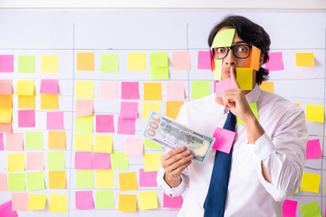 Young employee in conflicting priorities concept 