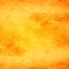 Abstract orange watercolor background with texture aquarelle paint and paper. Empty surface of square format with grunge effect for your text or collage.