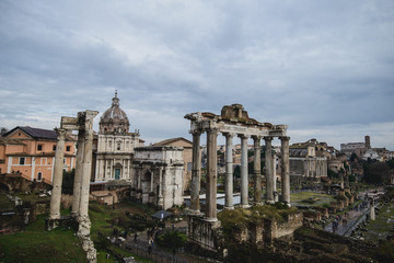 Fototapeta na wymiar Ruins of the Roman Forum at Palatino hill in Roma, Italy