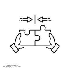 puzzle icon, teamwork concept, jigsaw linear sign on white background - editable vector illustration eps10