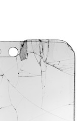 Fototapeta premium broken safety glass for smartphone on white background