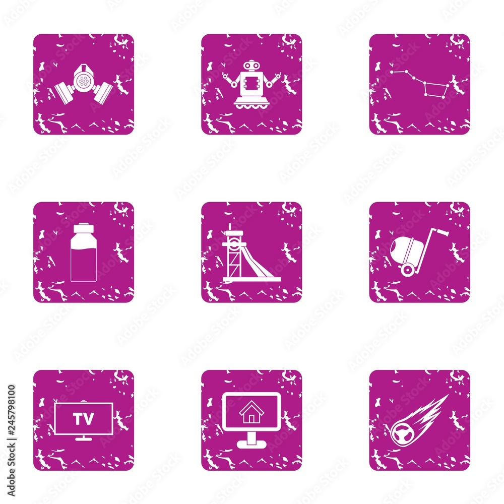 Poster computerization icons set. grunge set of 9 computerization vector icons for web isolated on white ba