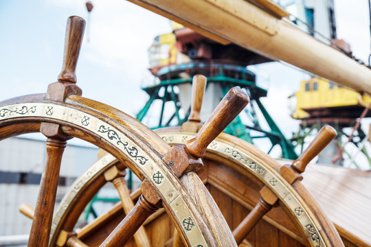 wooden ship retro steering wheel