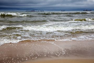 stormy baltic sea with ships