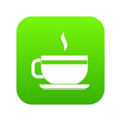 Tea cup and saucer icon digital green for any design isolated on white vector illustration