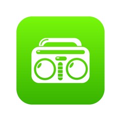 Vintage boombox icon green vector isolated on white background