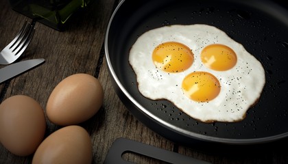 Egg with three yolks on a pan