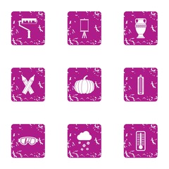 Natural paint icons set. Grunge set of 9 natural paint vector icons for web isolated on white background