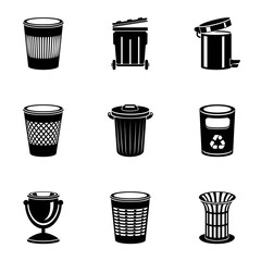 Metal basket icons set. Simple set of 9 metal basket vector icons for web isolated on white background