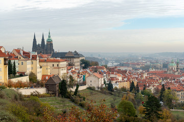 Obraz premium St. Vitus cathedral in Prague on a cloudy day in autumn