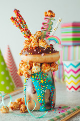 Chocolate freak shake on the party table