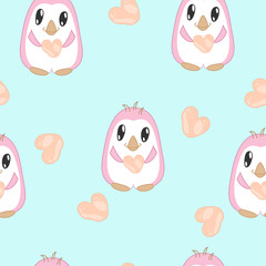 Seamless Pattern with Penguins in Pastel Colors