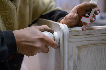 Making furniture from wood. Work carpenter. Carpentry tools.