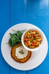 Huevos pericos or colombian scrambled egg, copy space