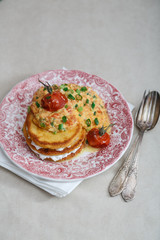 Huevos pericos or colombian scrambled egg, copy space