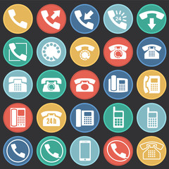 Phone icons set on color circles black background for graphic and web design, Modern simple vector sign. Internet concept. Trendy symbol for website design web button or mobile app