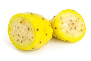 half of yellow prickly pear or opuntia isolated on a white background