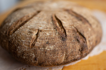 detail of freshly home baked vegan bread 