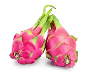 Ripe Dragon fruit, Pitaya or Pitahaya isolated on white background, fruit healthy concept