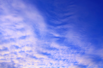 Beautiful cirrus clouds and blue sky. Background. Landscape.