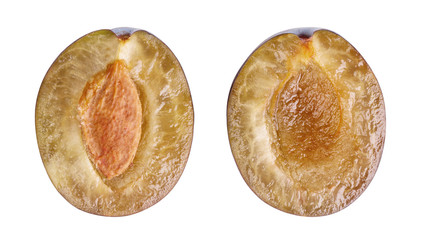Halves of ripe plum