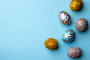 Eggs on blue background.