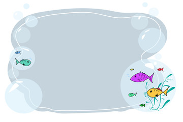 Frame for text with fish cartoon. Childrens frame for text. Vector baby frame for your text. School frame for text. Cartoon print.