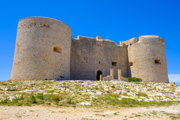 Chateau d'If, famous France prison on island in the Bay of Marseille. Beautiful view on Castle If from left.