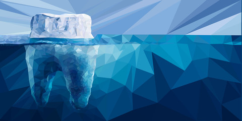 Ice tooth. Polygonal turquoise vector tooth. Dental background in origami style. - Vector. Vector illustration - tooth made in iceberg form in deep ocean. Concept for dentist clinic. 