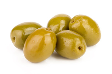 Green olives isolated on a white background