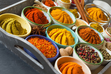 Variety of multicolored spices