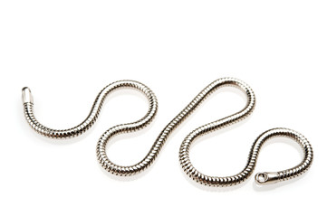 Silver chain on white background.