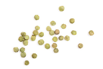 dried green peppercorns isolated on white background. Top view. Flat lay
