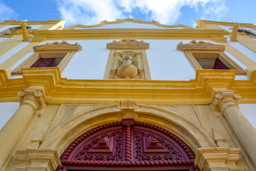 Aerial view of the historical Carmo church in Olinda, Pernambuco, Brazil with its Baroque style and construction dated from the 17th century.