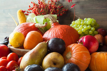 Autumn harvest: plenty of fresh fruits and vegetables