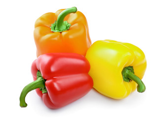yellow orange and red sweet bell pepper isolated on white background