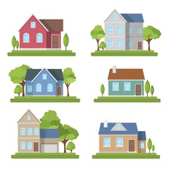 Houses set exterior modern illustration front apartment