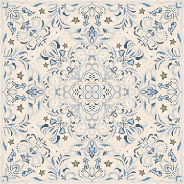 Vintage Arabic pattern. Persian colored carpet. Rich ornament for fabric design, handmade, interior decoration, textiles. Light background.