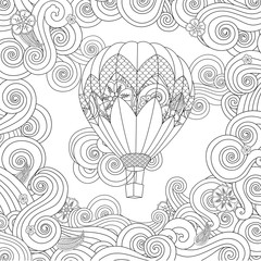 hot air balloon in zentangle inspired doodle style isolated on white. Coloring book page for adult and older children. - 245815351