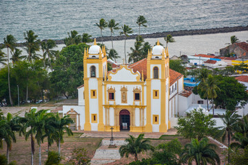 Aerial view of the historical Carmo church in Olinda, Pernambuco, Brazil with its Baroque style and...