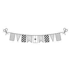 Decorations bunting flags for Haiti national day holiday in black outline flat design. Independence day or National day holiday concept.