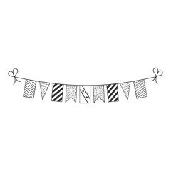 Decorations bunting flags for Saint Kitts and Nevis national day holiday in black outline flat design. Independence day or National day holiday concept.