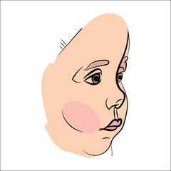 child emotion sadness. The little girl is interested in looking sideways. Vector illustration for your design on white background in sketching style.