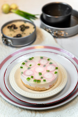 Dry cheese cake with radish and chive