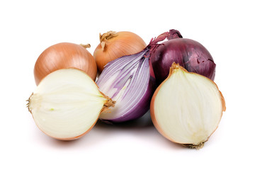 Ripe yellow and red onion isolated on a white background