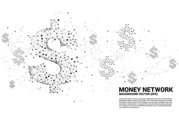 Vector money dollar icon from Polygon dot connect line. Concept for financial network connection.