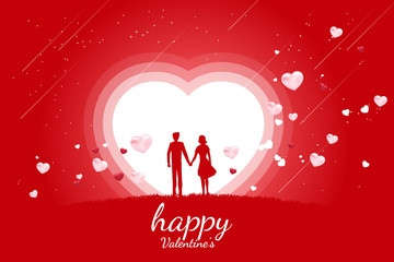 Lover couple holding hand with flying heart background. valentine's day and love and anniversary theme.